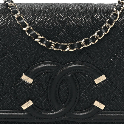 Chanel Caviar Quilted CC Filigree Wallet On Chain WOC Black 9 of 12