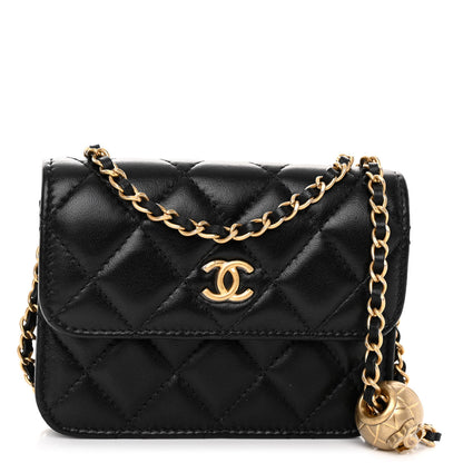 Chanel Lambskin Quilted Pearl Crush Clutch With Chain Black 1 of 11