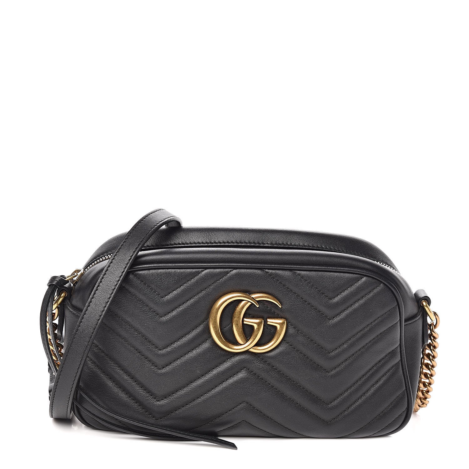 Gucci Calfskin Matelasse Small GG Marmont Chain Shoulder Bag Black 1 of 11
