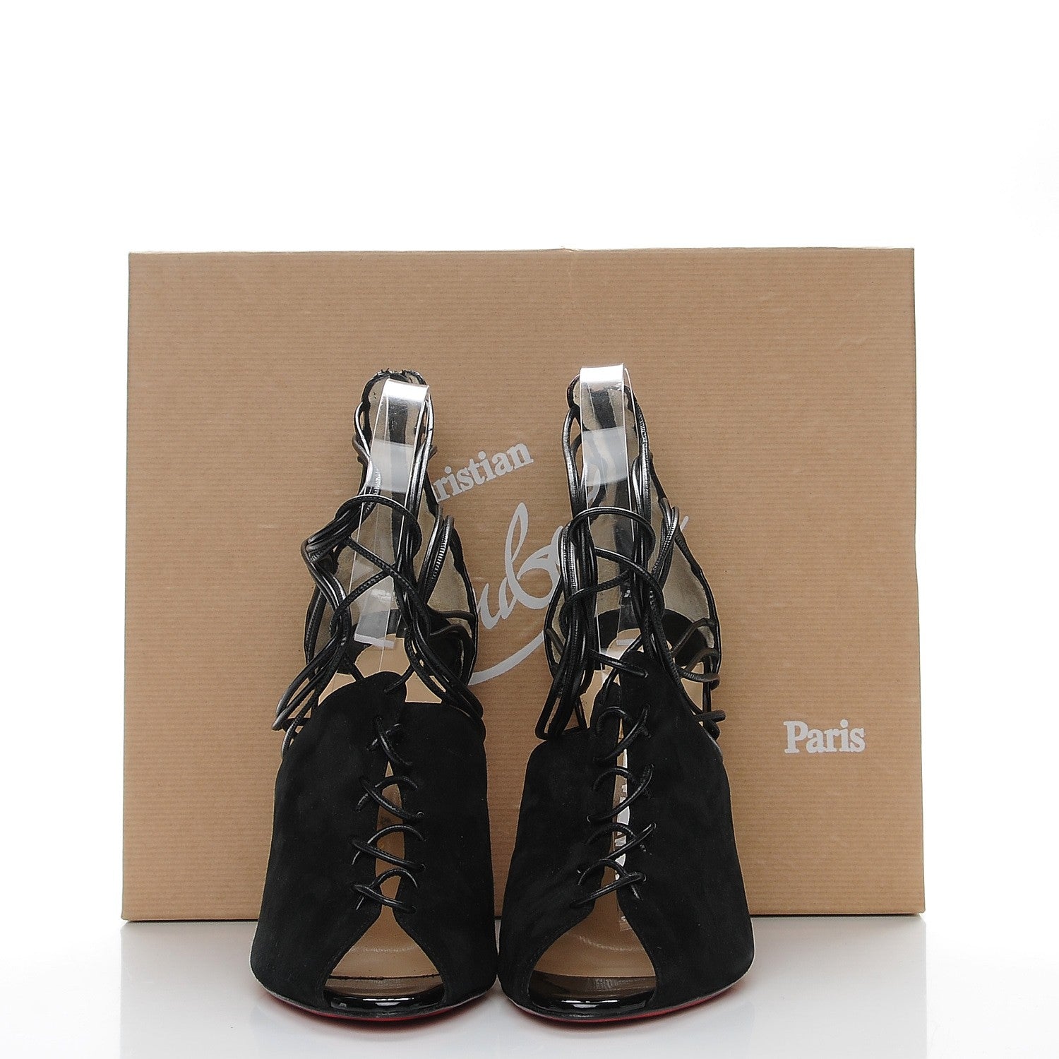 Christian Louboutin Suede Kid Confusina 100 Peep Toe Pumps 38 Black 7 of 9