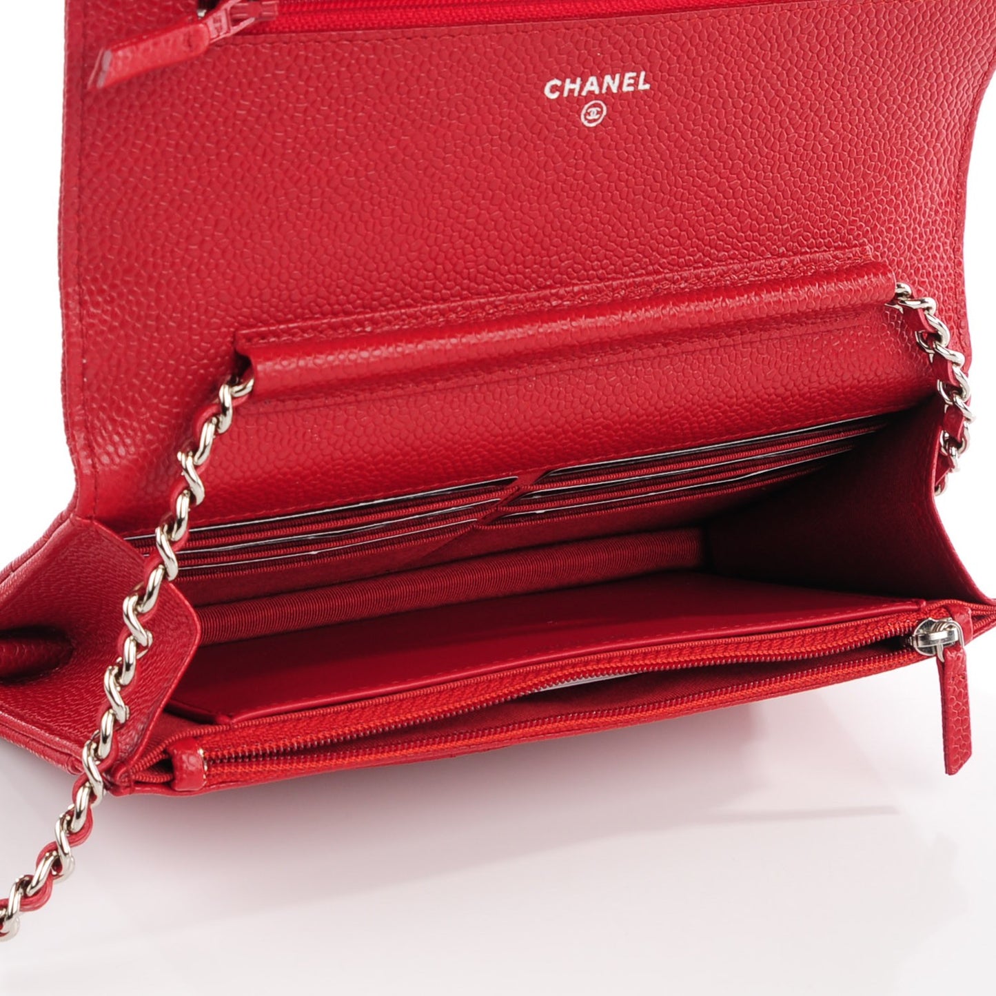 Caviar Quilted Wallet on Chain WOC Red