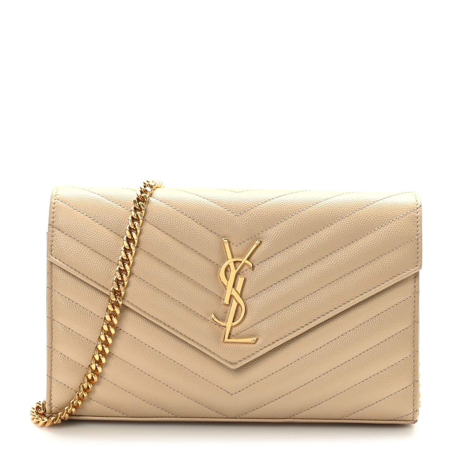 Grain De Poudre Matelasse Chevron Monogram Chain Wallet Dark Beige