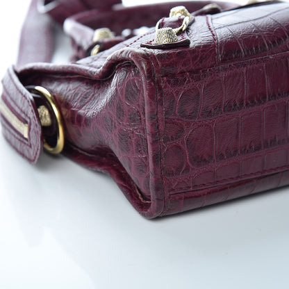 Balenciaga Calfskin Crocodile Embossed Giant 12 Gold Hardware Mini City Violet Prune 12 of 13