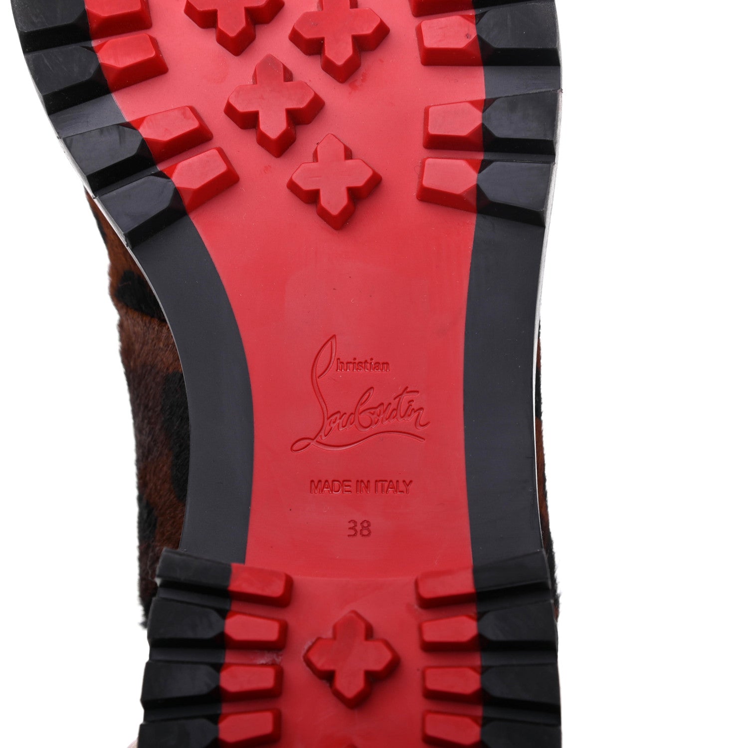 Christian Louboutin Calfskin Pony Fox Spikes TS Croc Flat Boots 38 Black Roux 6 of 14