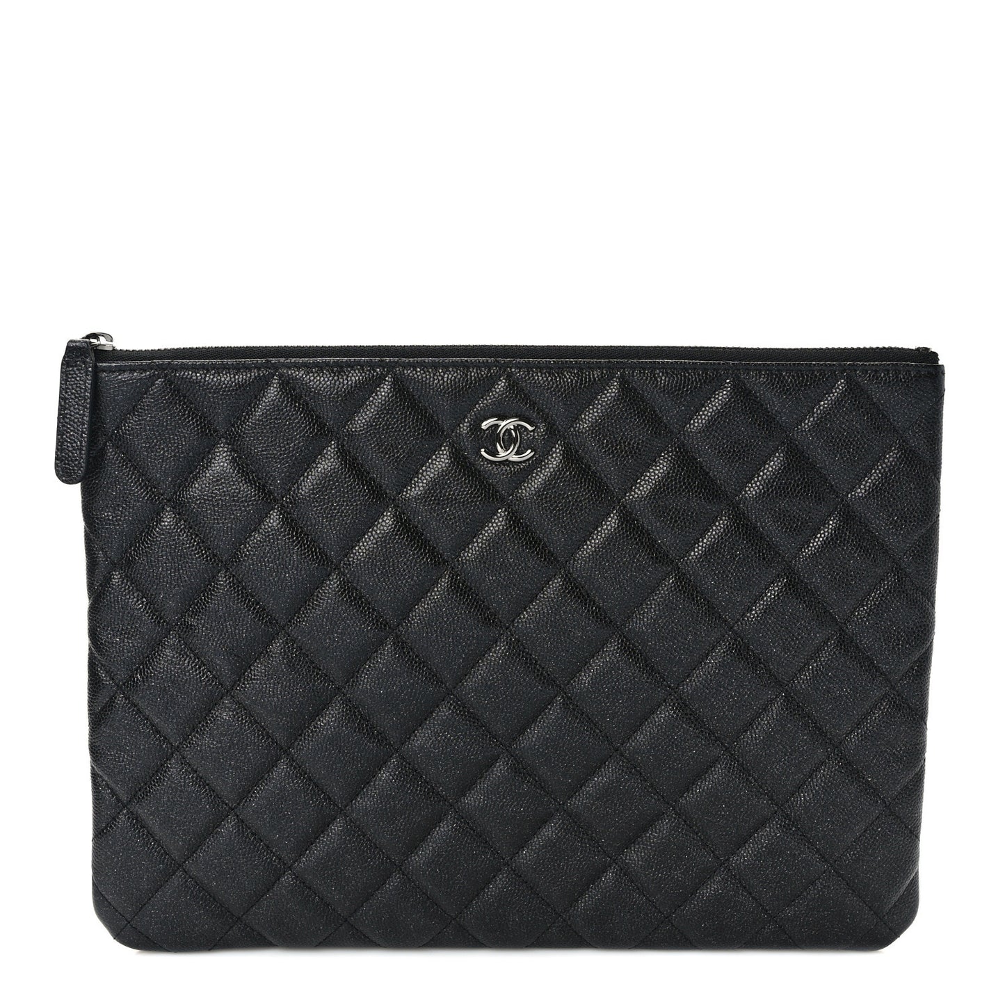 Iridescent Caviar Quilted Medium Cosmetic Case Black
