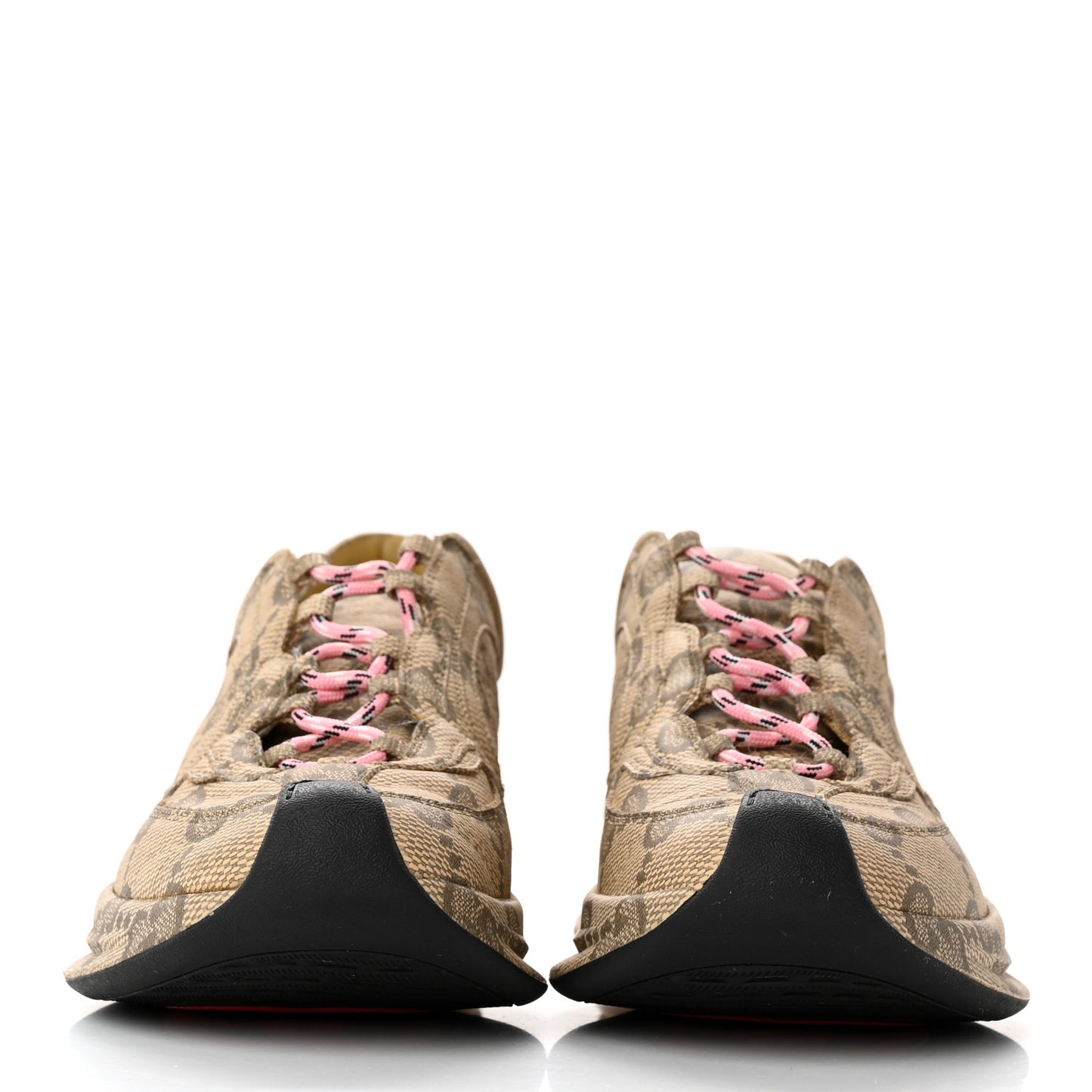 Ultralight Plume Calfskin Monogram Printed Womens Gucci Run Sneakers 37.5 Beige Ebony