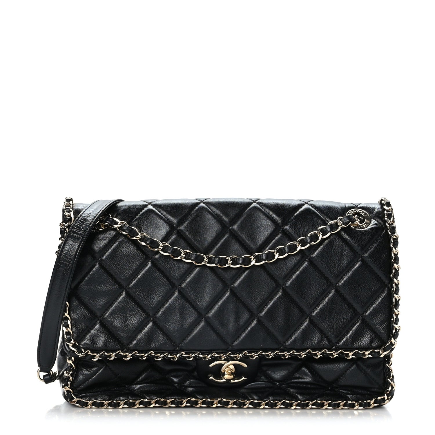 Chanel Crumpled Calfskin Quilted Large Chain All Over Flap Bag Black 1 of 10