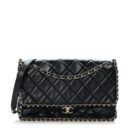 Chanel Crumpled Calfskin Quilted Large Chain All Over Flap Bag Black 1 of 10