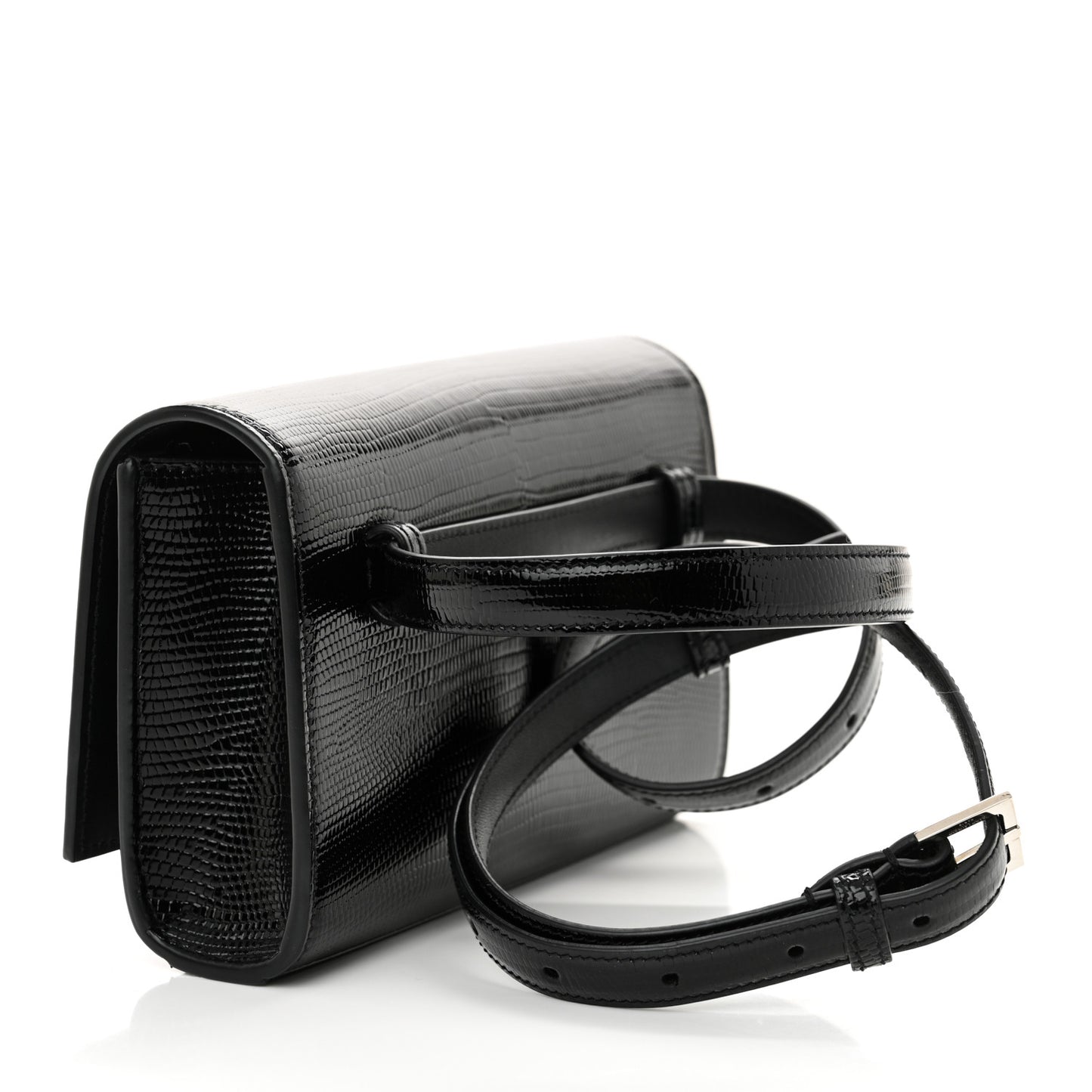 Calfskin Lizard Embossed Monogram Kate Belt Bag Black
