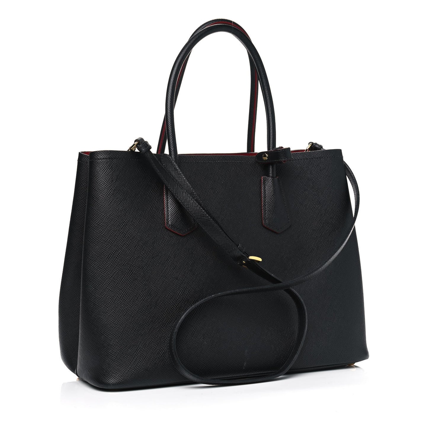 Saffiano Cuir Small Double Bag Black Fuoco
