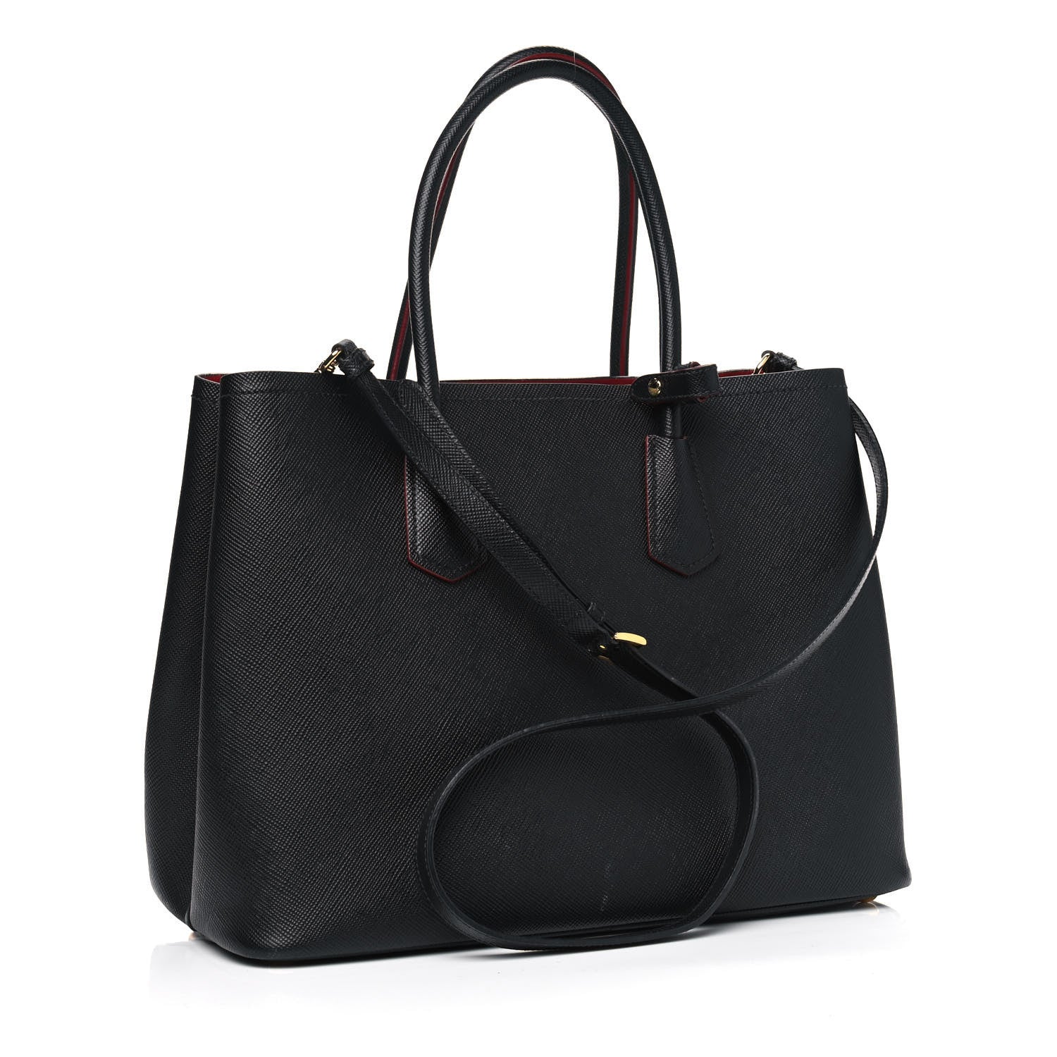 Prada Saffiano Cuir Small Double Bag Black Fuoco 2 of 14