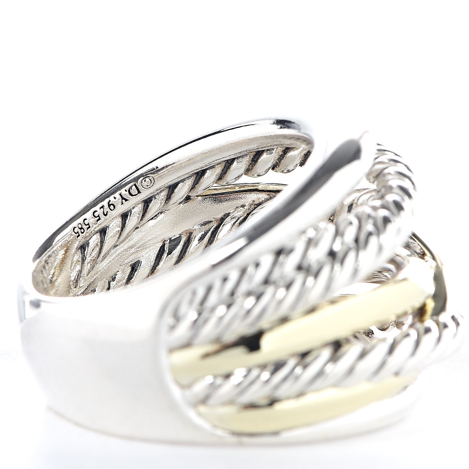 David Yurman Sterling Silver 14K Yellow Gold Wide Crossover Ring 57 8 4 of 4