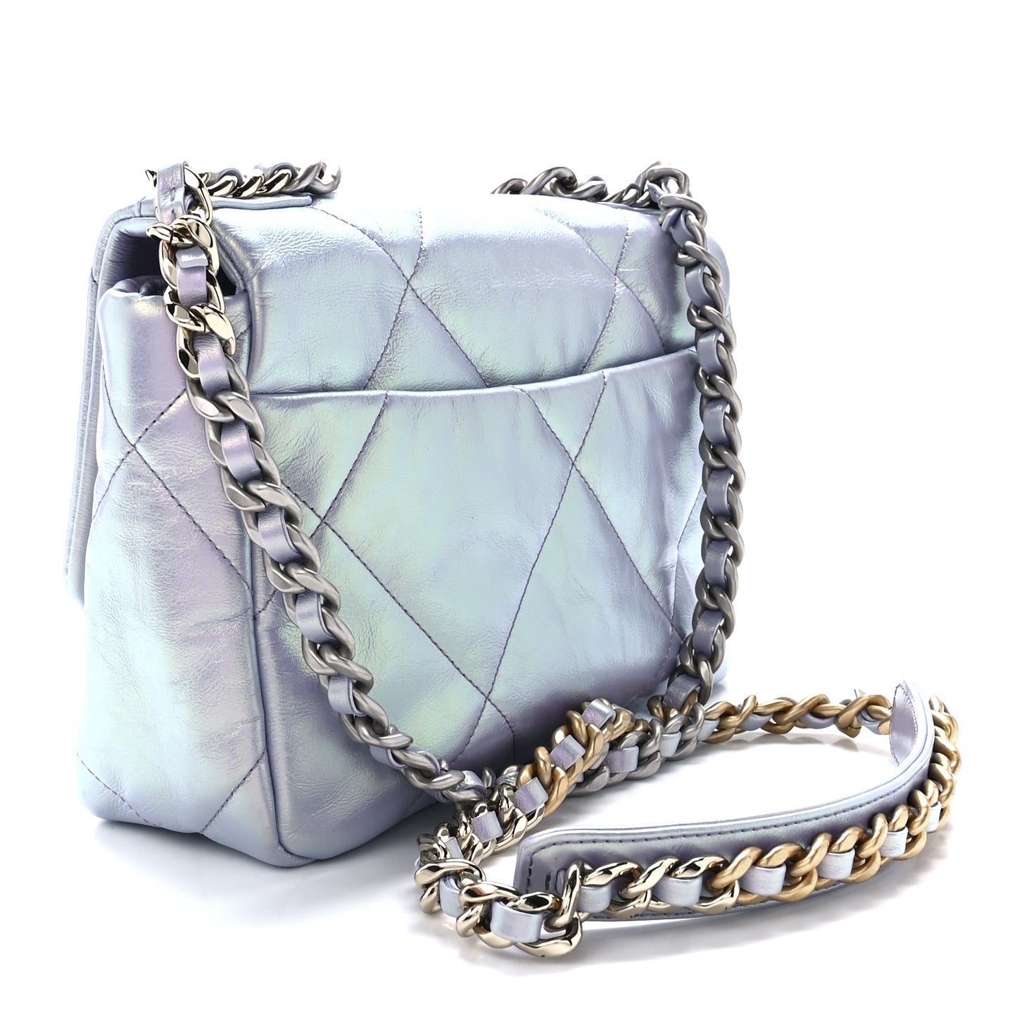 Iridescent Calfskin Quilted Medium Chanel 19 Flap Light Purple Blue