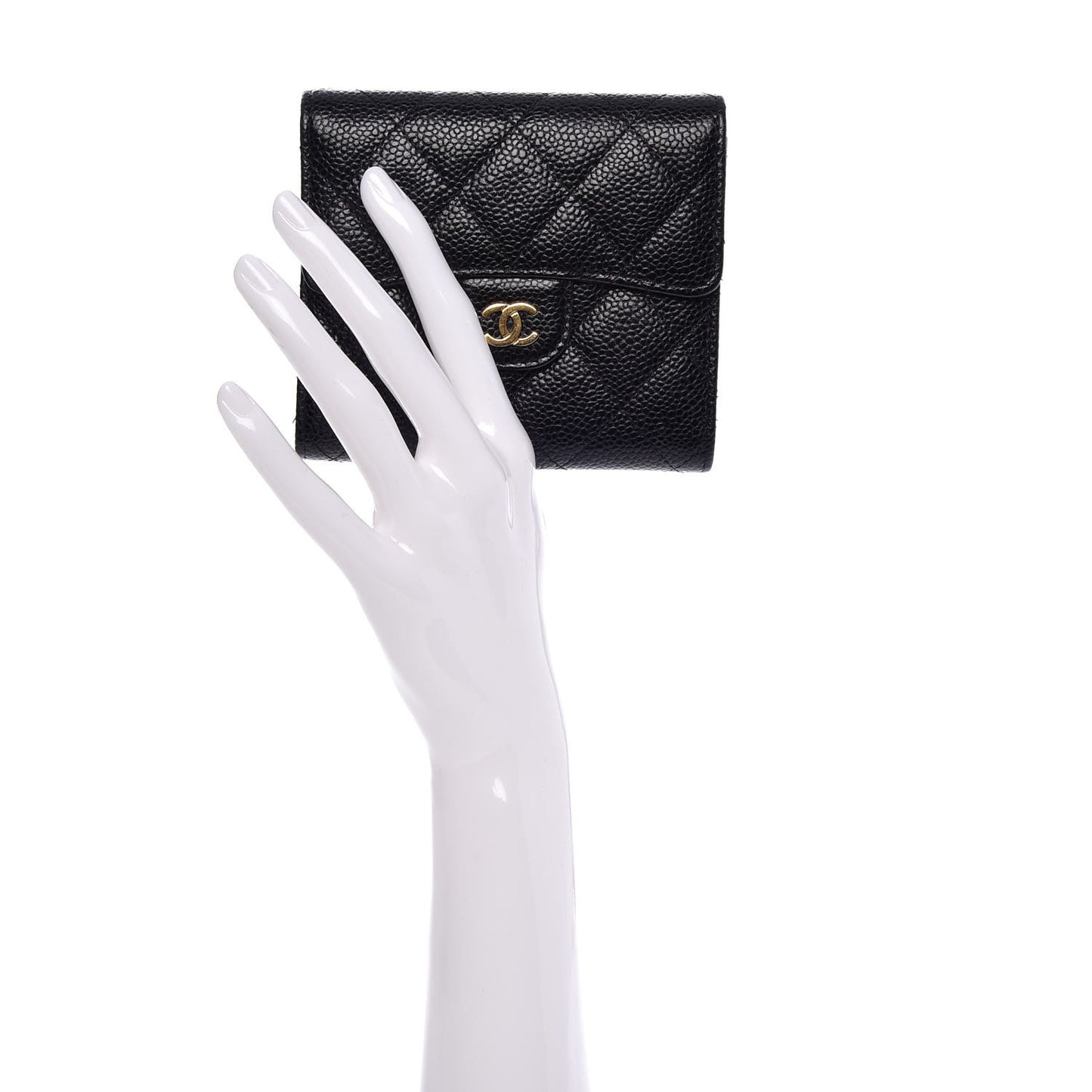 Caviar Quilted Compact Flap Wallet Black