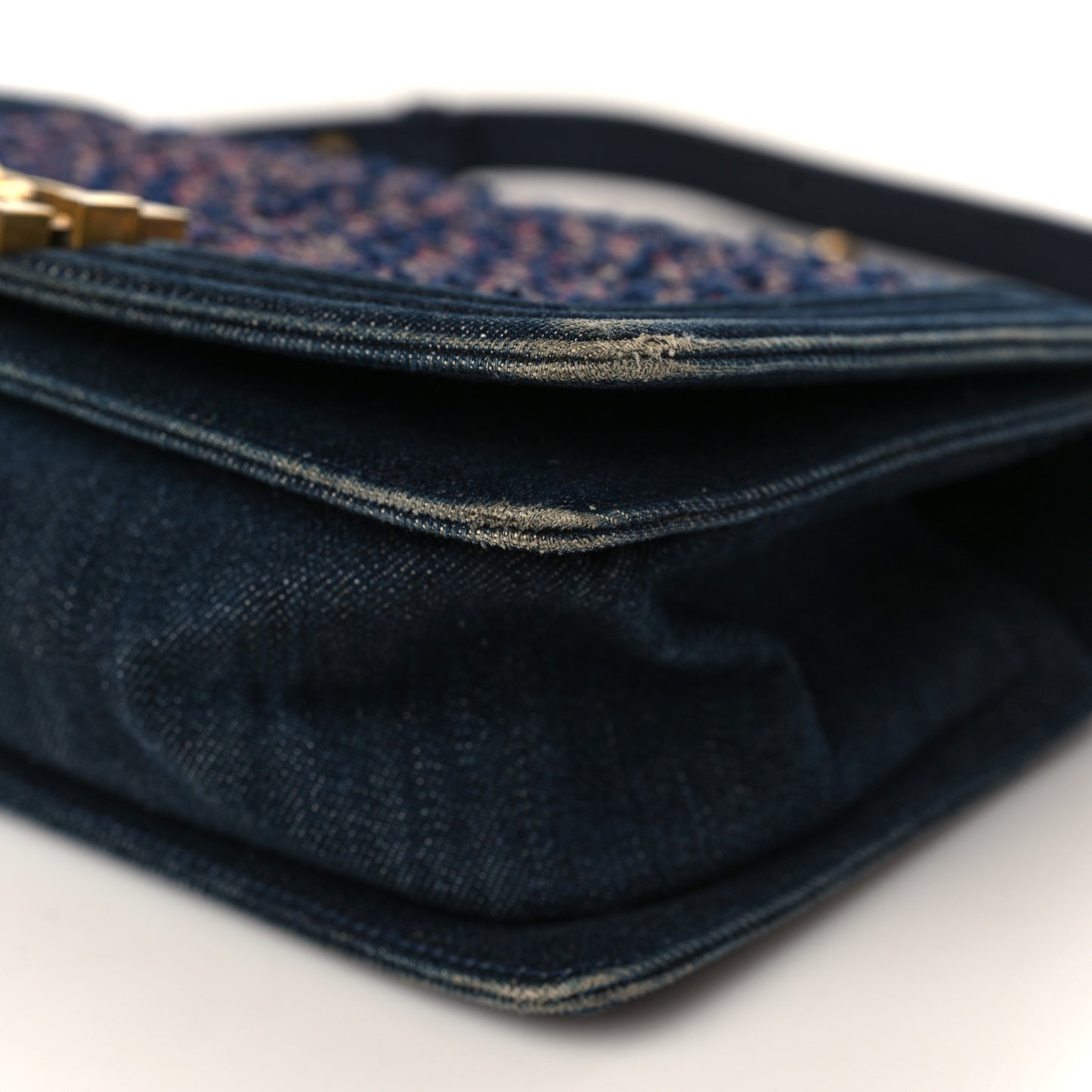 Tweed Denim Medium Boy Flap Navy Blue