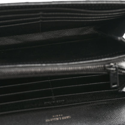 Saint Laurent Grain De Poudre Matelasse Chevron Monogram Flap Wallet Black 5 of 9