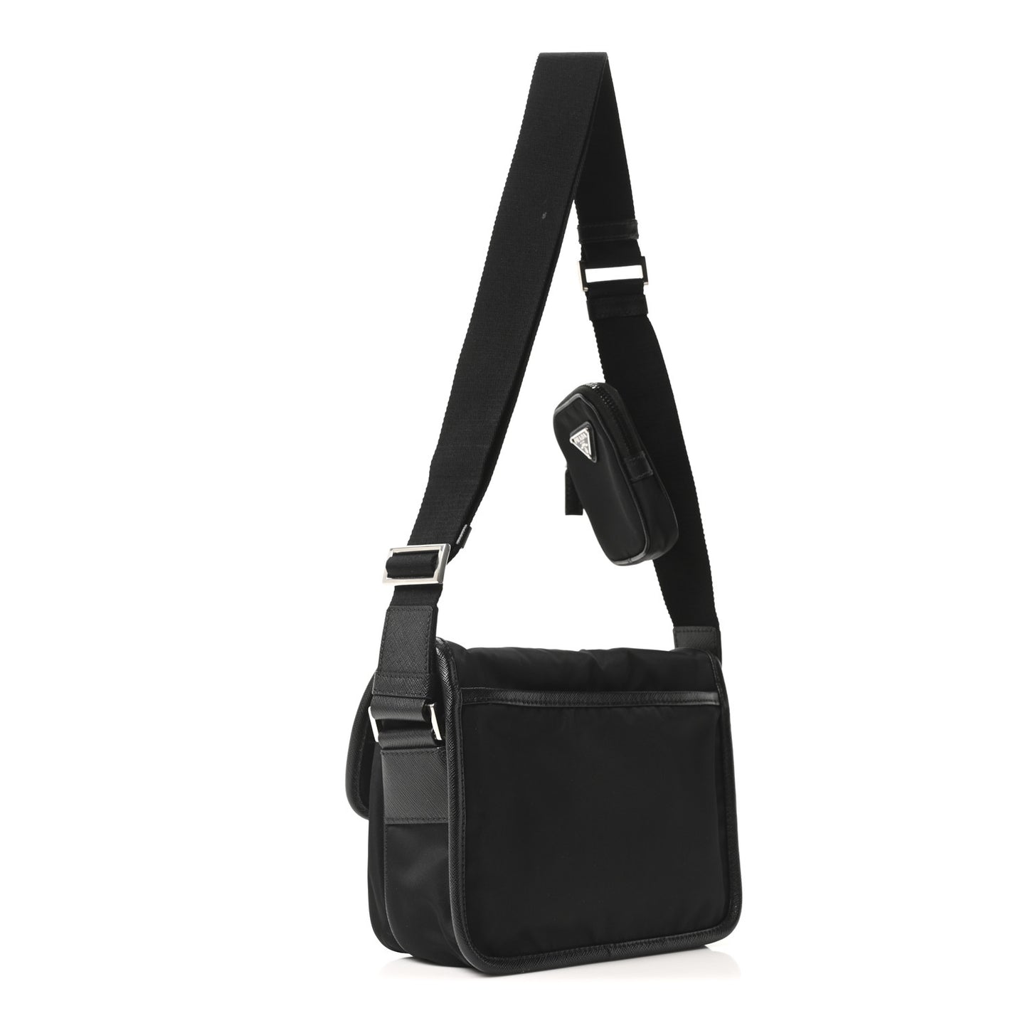 Re-Nylon Saffiano Pocket Double Snap Buckle Messenger Shoulder Bag Black