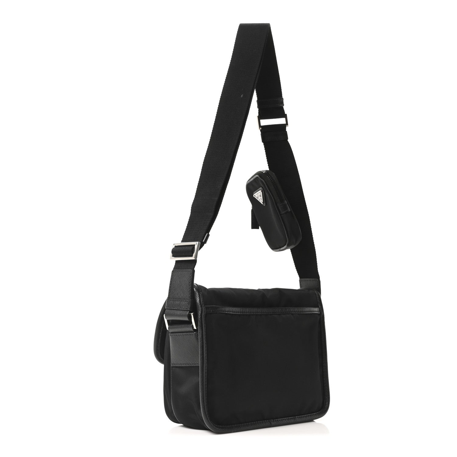 Prada Re-Nylon Saffiano Pocket Double Snap Buckle Messenger Shoulder Bag Black 3 of 10