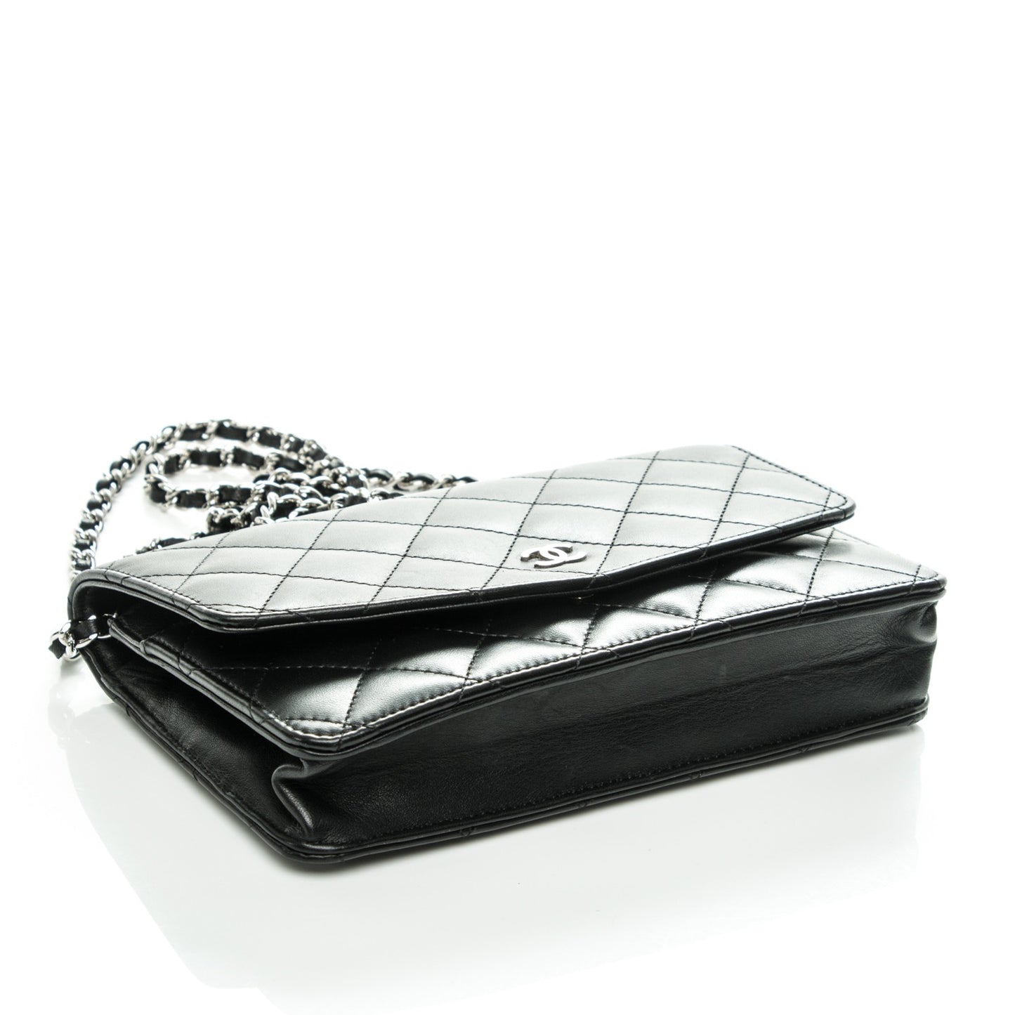 Lambskin Quilted Wallet On Chain WOC Black