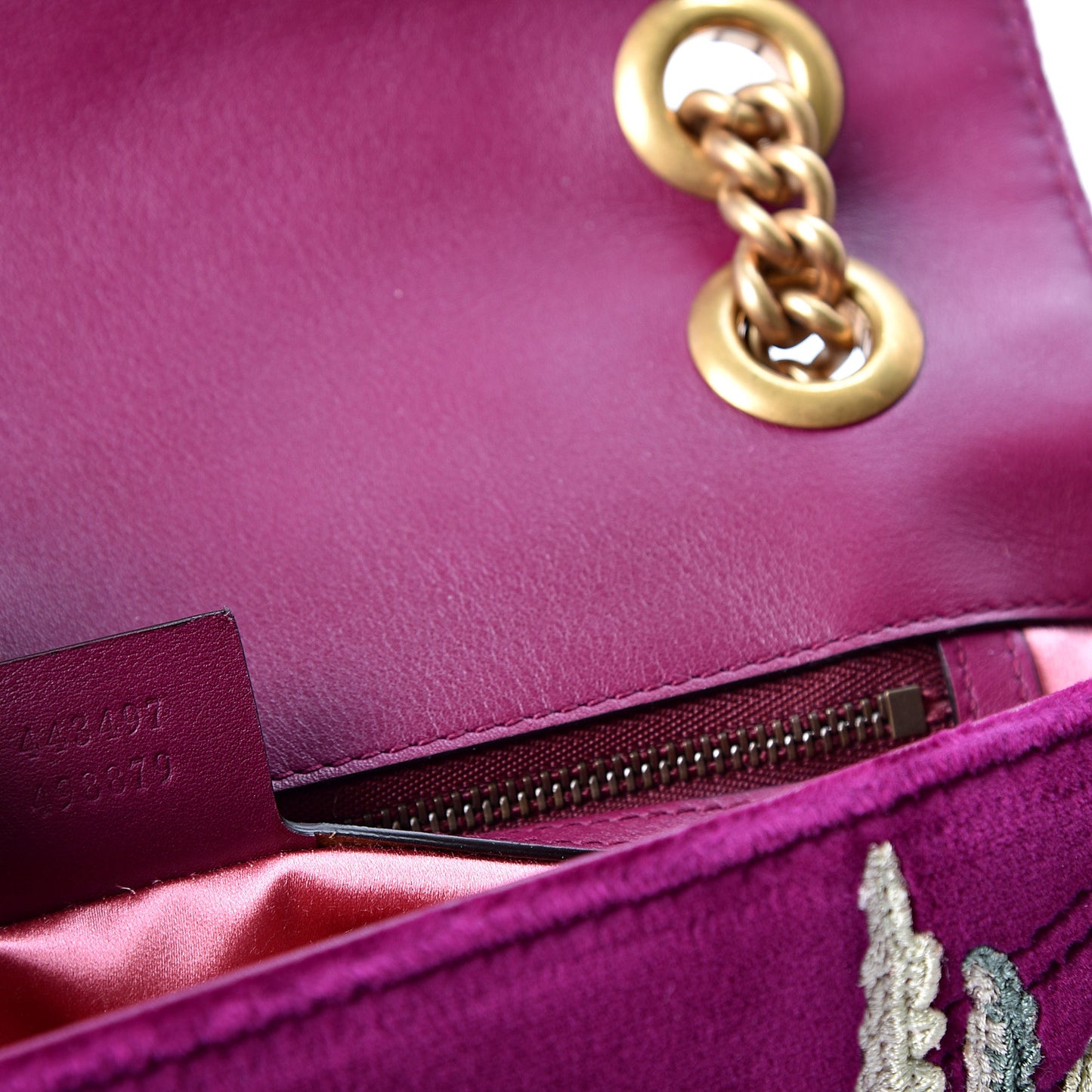 Velvet Matelasse Embroidered Small GG Marmont Shoulder Bag Fuchsia Violet Cyclamen