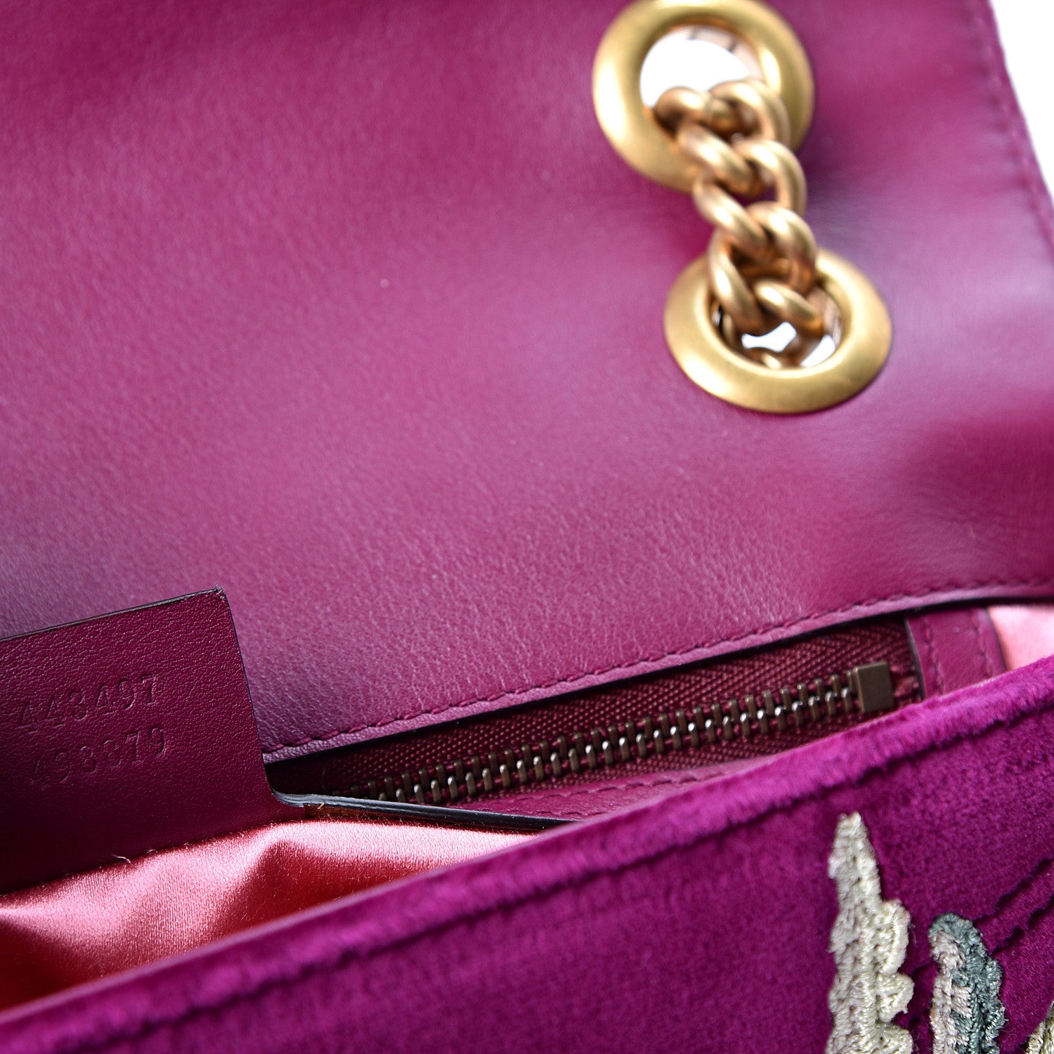 Gucci Velvet Matelasse Embroidered Small GG Marmont Shoulder Bag Fuchsia Violet Cyclamen 7 of 9