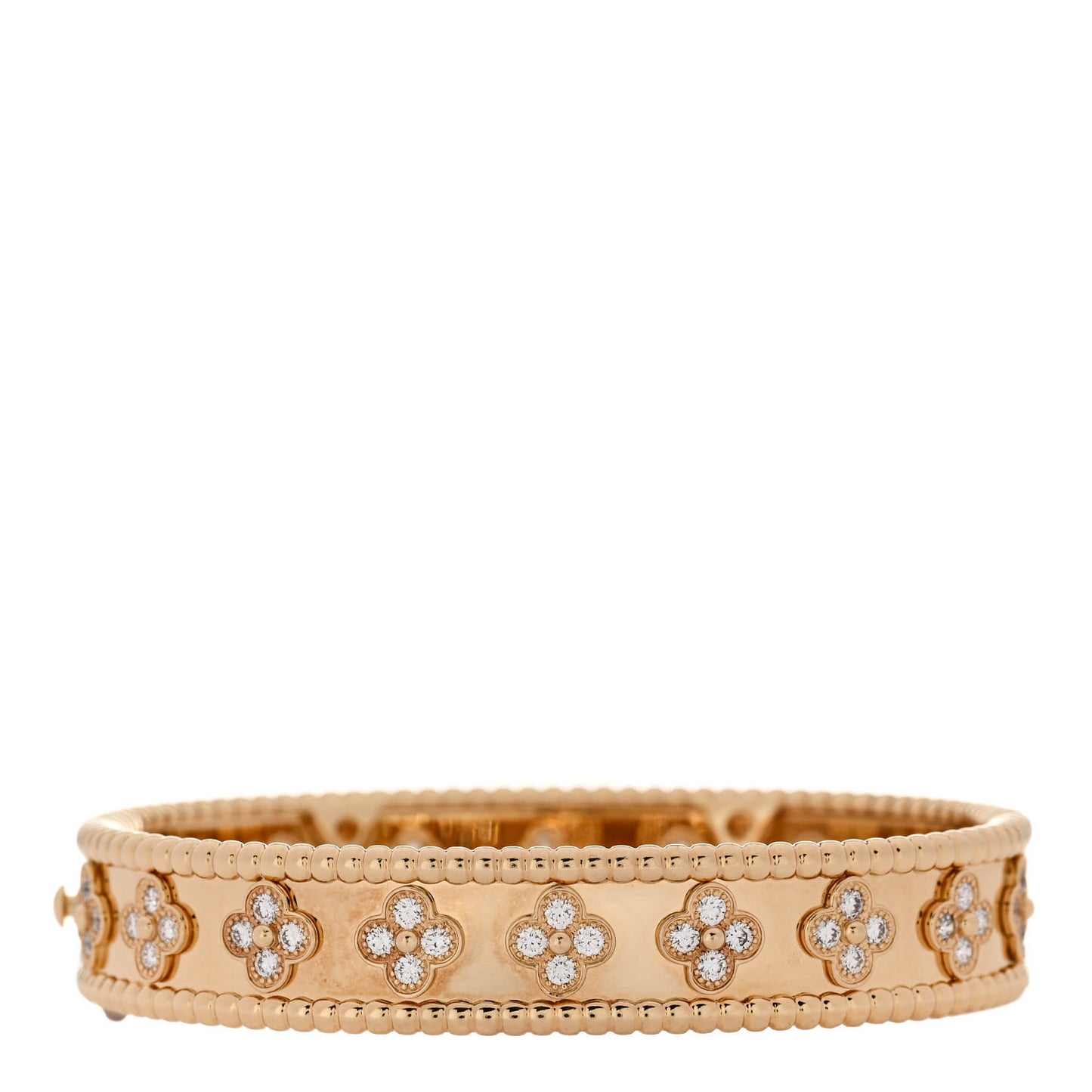 18K Yellow Gold Diamond Perlee Clovers Bangle Bracelet XS