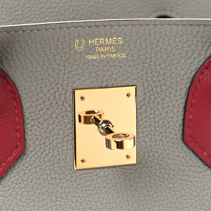 Hermes Togo Birkin 30 Gris Mouette Rouge Grenat 6 of 13