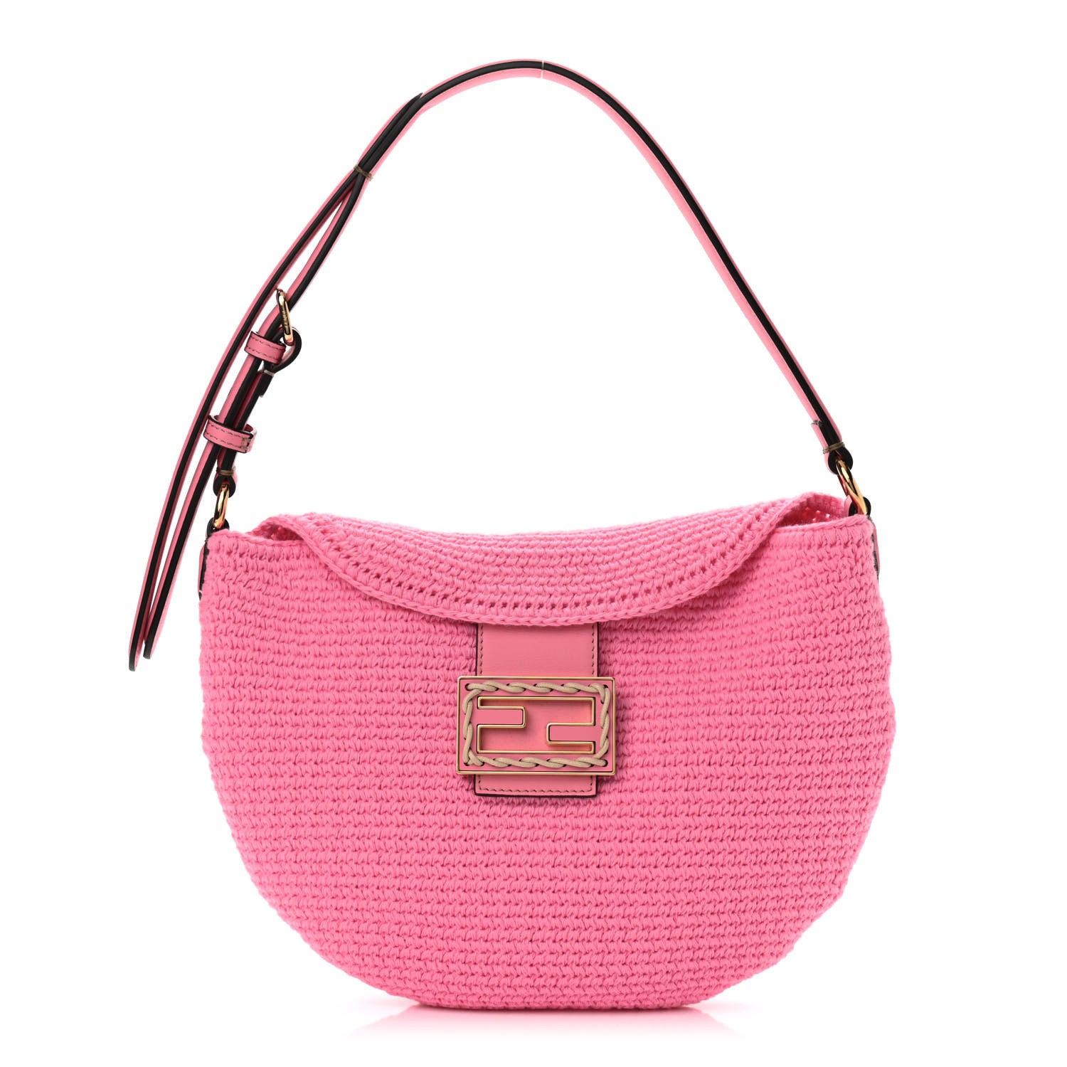 Fendi Fabric Crochet Vitello Grace Small Croissant Hobo Pink 1 of 11