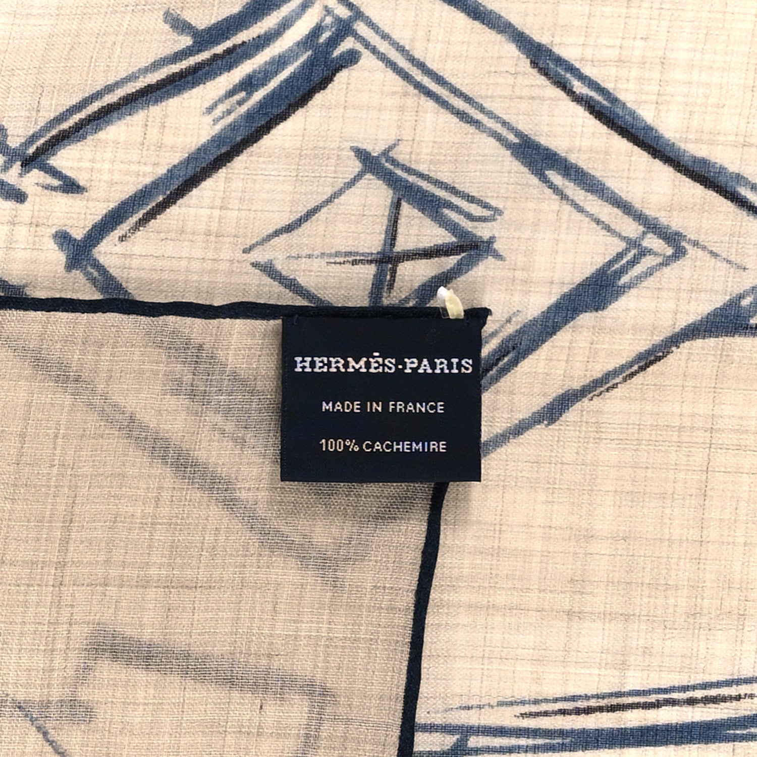 Hermes Cashmere Brides et Destin Esquisse Light Scarf 90 Beige Chine Marine Black 3 of 3