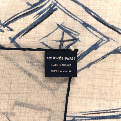 Hermes Cashmere Brides et Destin Esquisse Light Scarf 90 Beige Chine Marine Black 3 of 3