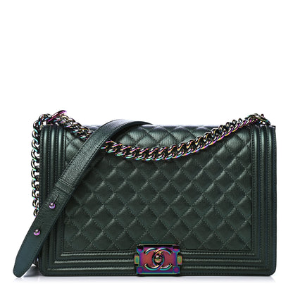 Chanel Iridescent Goatskin Quilted New Medium Boy Flap Green 1 of 6