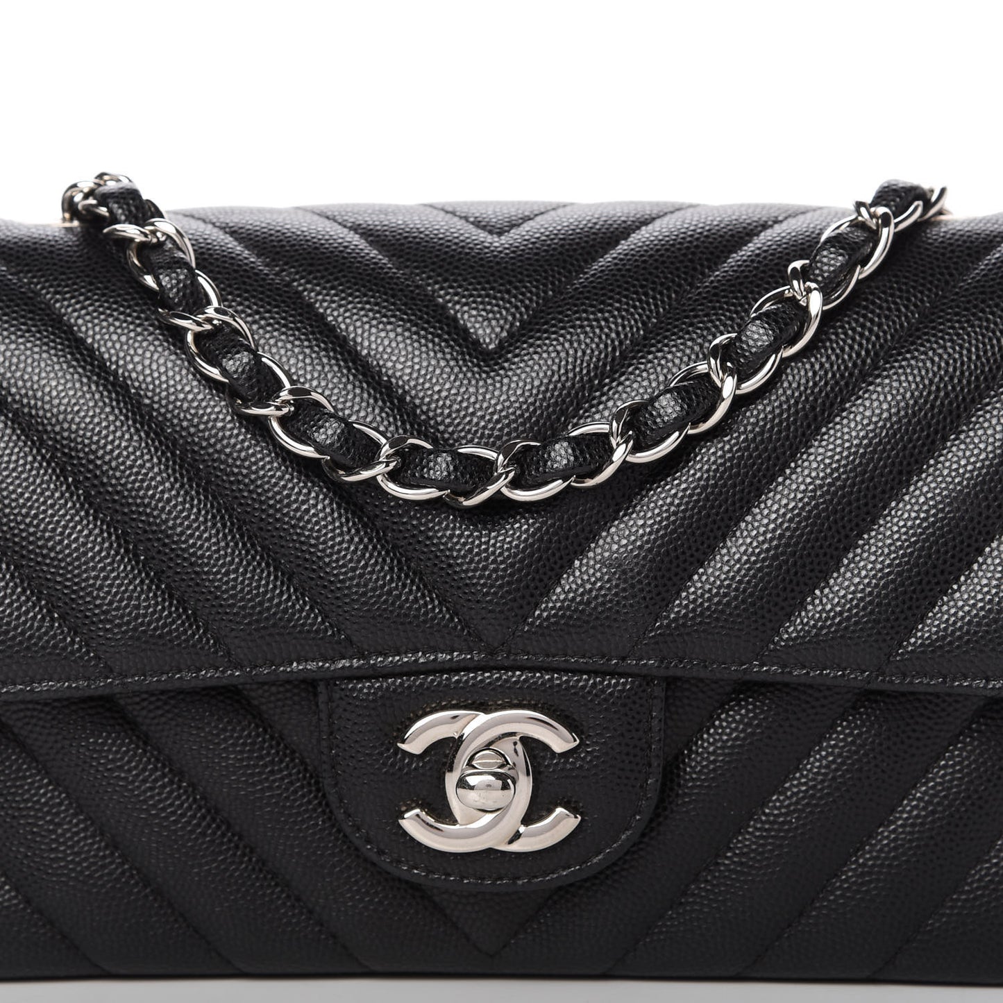Caviar Chevron Quilted Mini Rectangular Flap Black