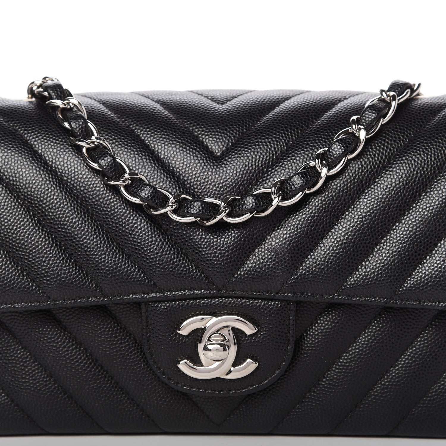 Chanel Caviar Chevron Quilted Mini Rectangular Flap Black 10 of 10