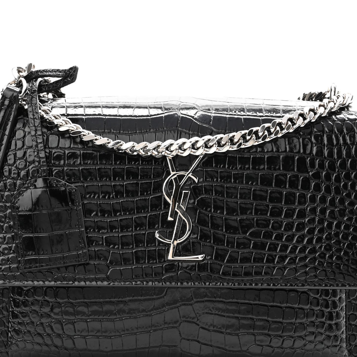 Calfskin Crocodile Embossed Medium Monogram Sunset Black