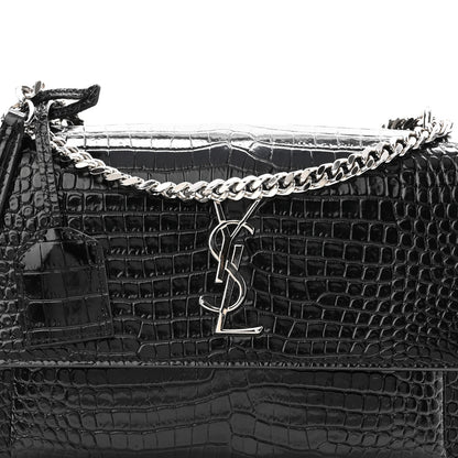 Saint Laurent Calfskin Crocodile Embossed Medium Monogram Sunset Black 7 of 9