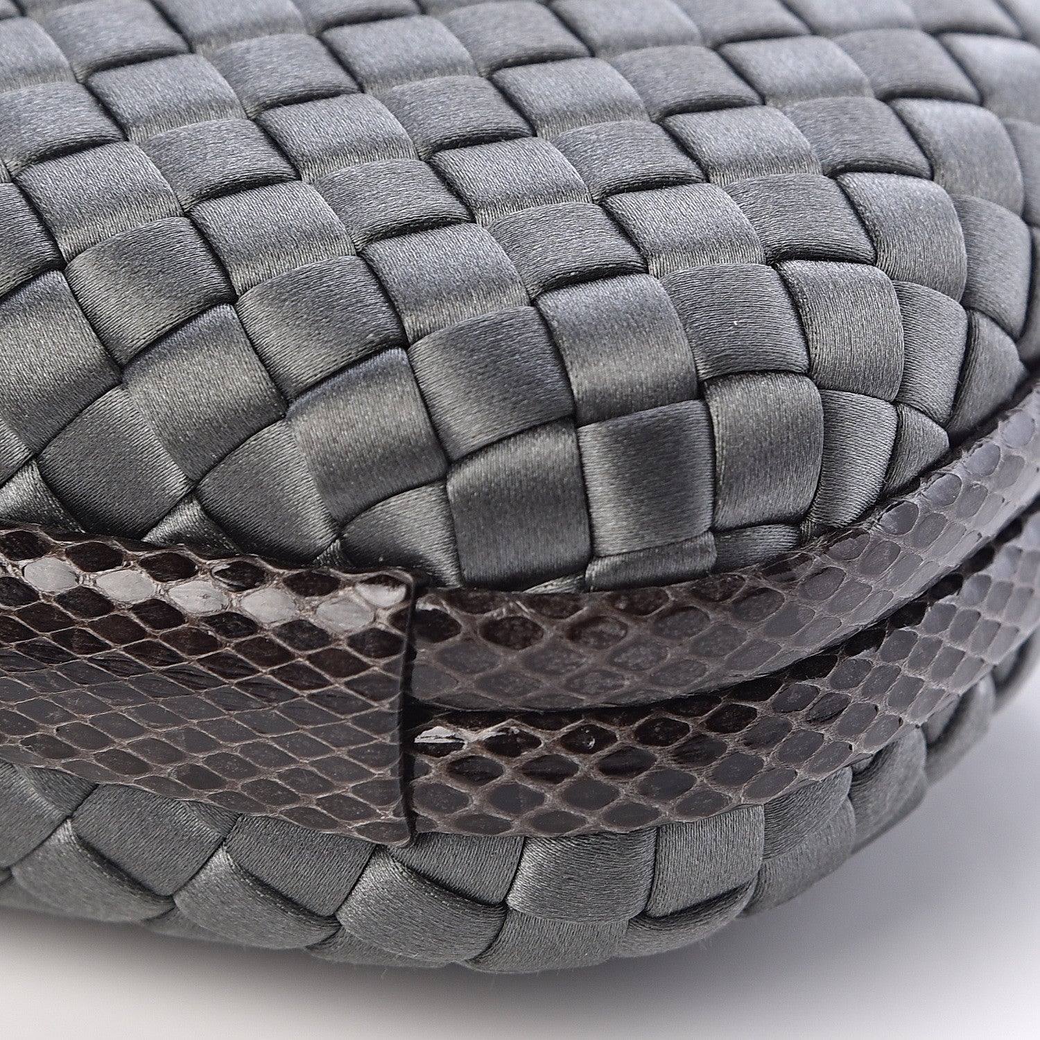 Bottega Veneta Satin Ayers Intrecciato Chain Knot Clutch Grey 9 of 9