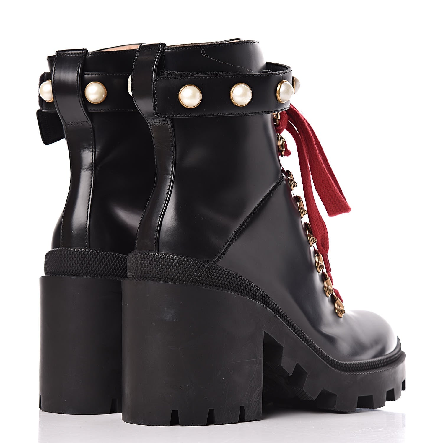 Gucci Magnum Calfskin Pearl Lace Up Combat Ankle Boots 38.5 Black 4 of 12