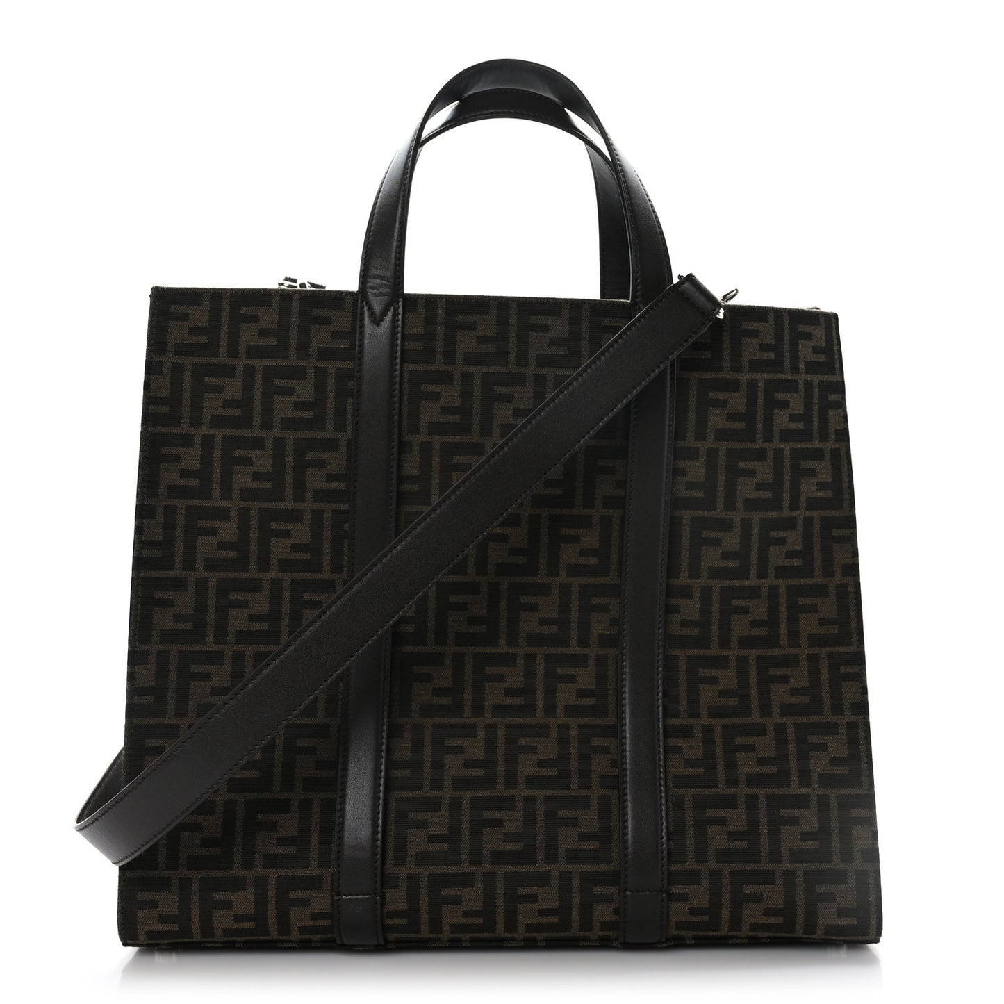 Recycled Fabric Jacquard Vitello Astro FF 1974 Shopping Tote Tobacco Moro Ebano