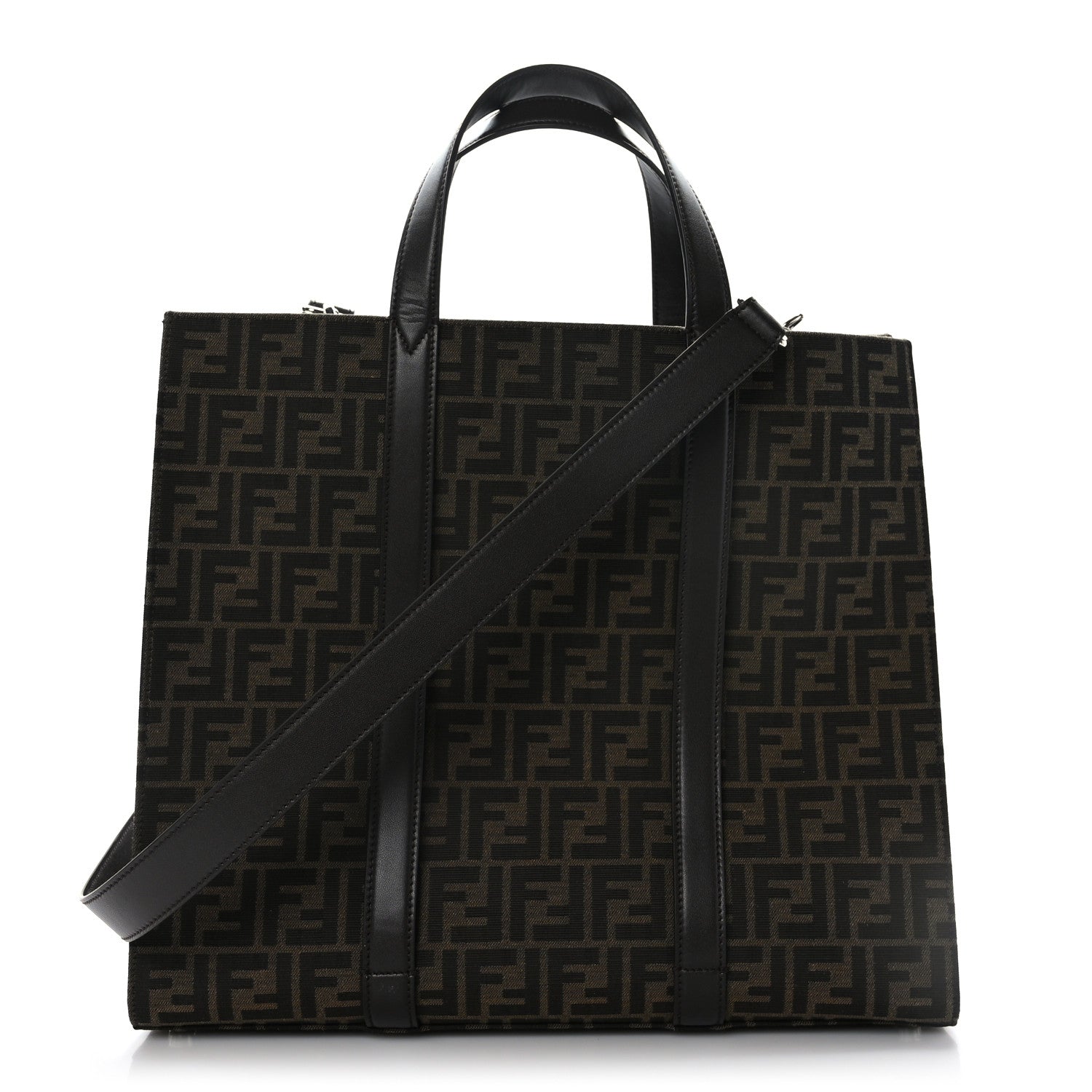 Fendi Recycled Fabric Jacquard Vitello Astro FF 1974 Shopping Tote Tobacco Moro Ebano 1 of 9