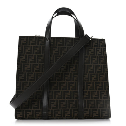 Fendi Recycled Fabric Jacquard Vitello Astro FF 1974 Shopping Tote Tobacco Moro Ebano 1 of 9