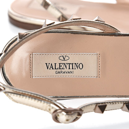 Valentino Garavani Metallic Pebbled Calfskin Patent Rockstud Slingback Flats 38 Skin 6 of 11
