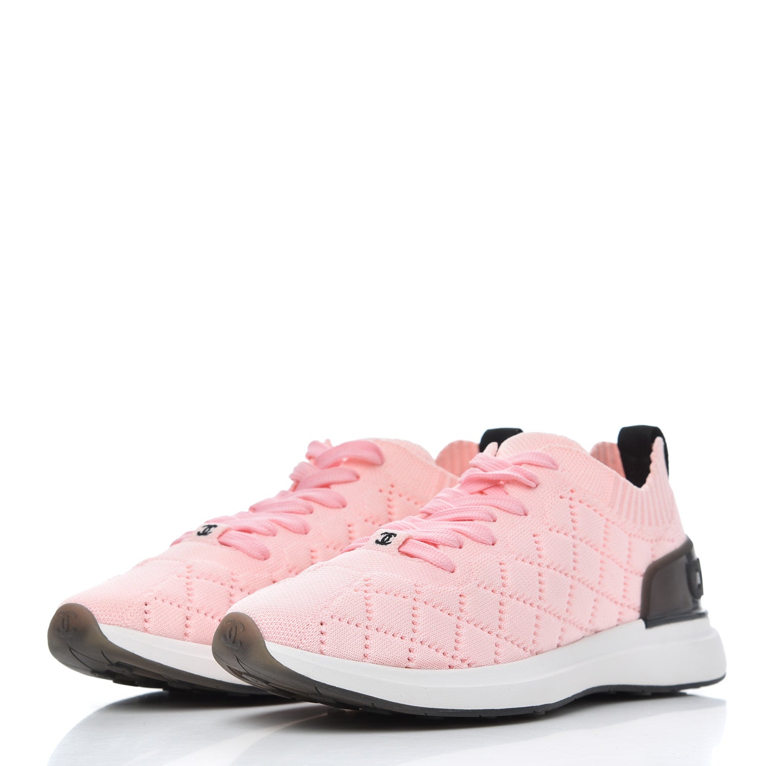 Chanel Mixed Fibers Quilted Womens CC Sneakers 39.5 Light Pink 3 of 9