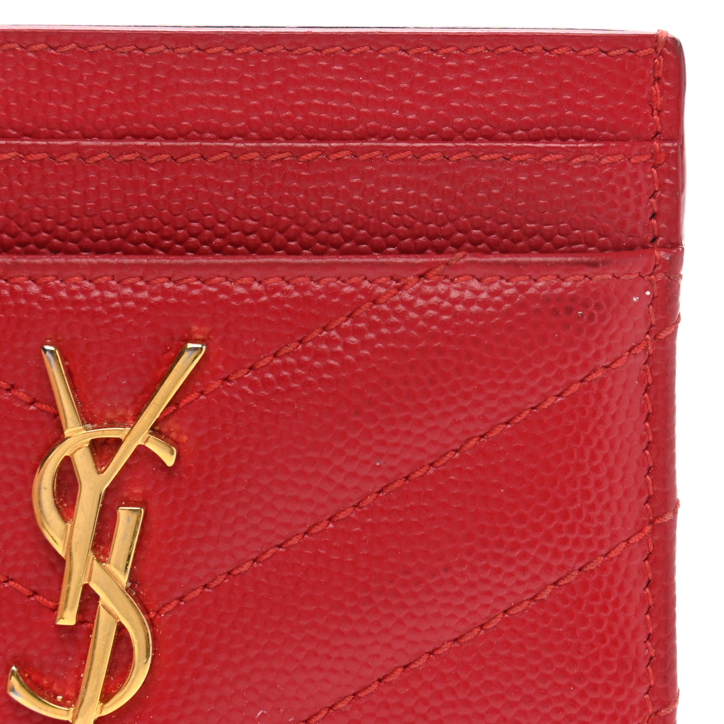 Grain De Poudre Matelasse Chevron Monogram Credit Card Case New Red