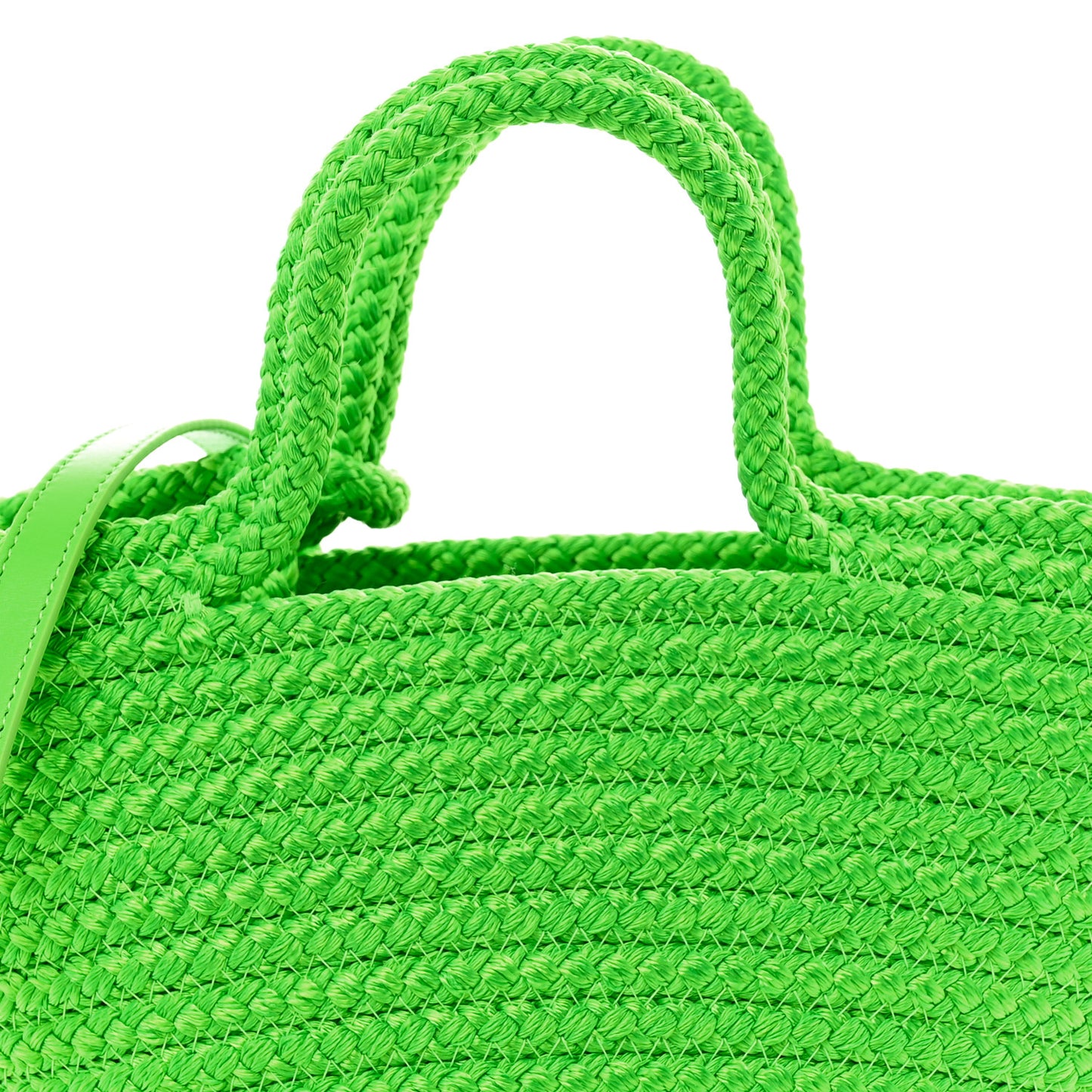 Nylon Lambskin Woven Small Ibiza Basket With Strap Green
