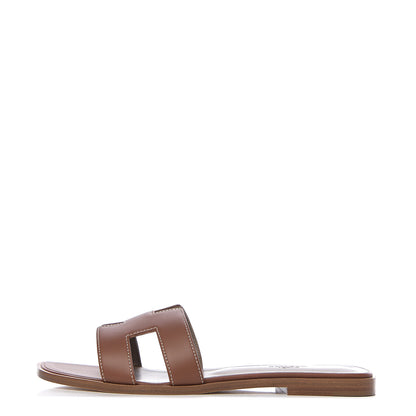 Hermes Box Calfskin Oran Sandals 39.5 Gold 1 of 8