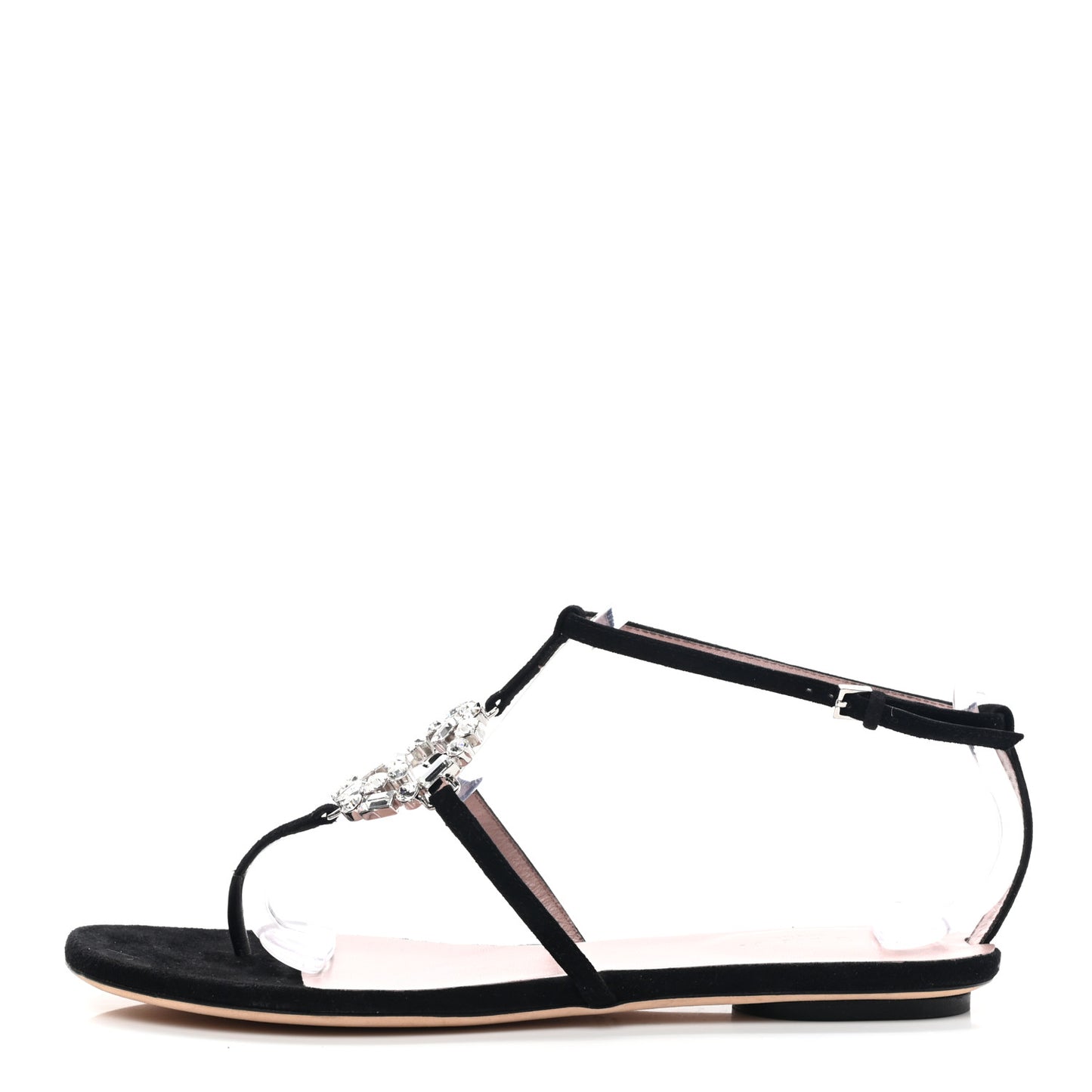 Suede Crystal GG Thong Sandals 37 Black