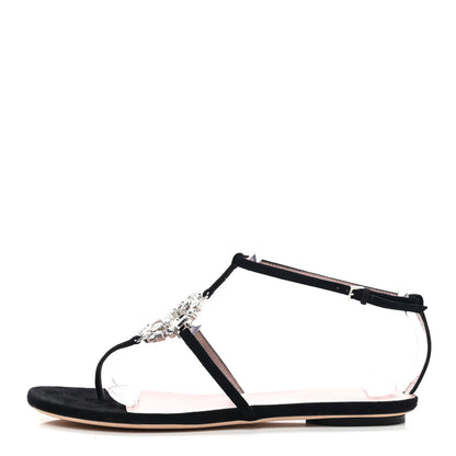 Gucci Suede Crystal GG Thong Sandals 37 Black 1 of 7