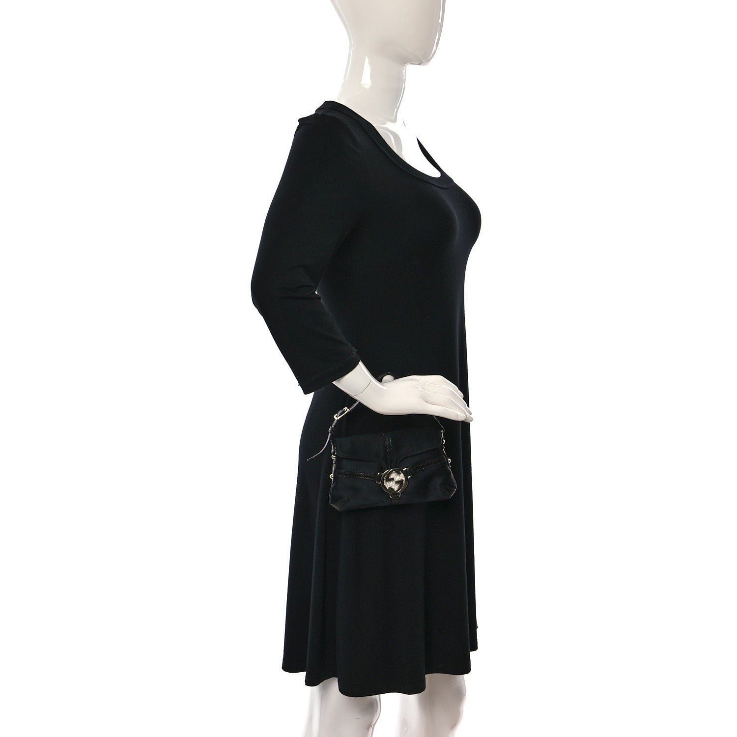 Gucci Satin Lizard Crystal GG Pochette Black 2 of 12