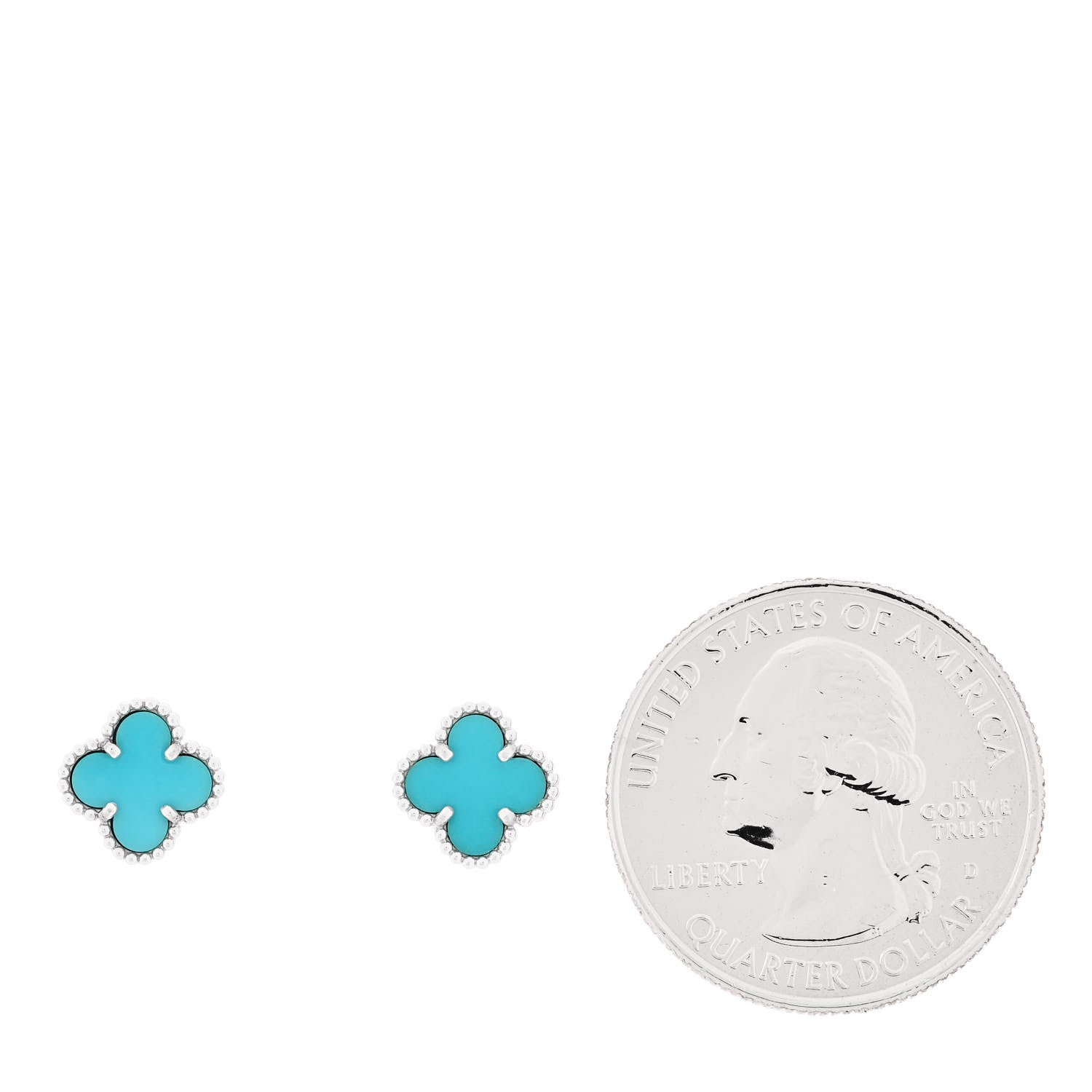 Van Cleef & Arpels 18K White Gold Turquoise Sweet Alhambra Earrings 2 of 5