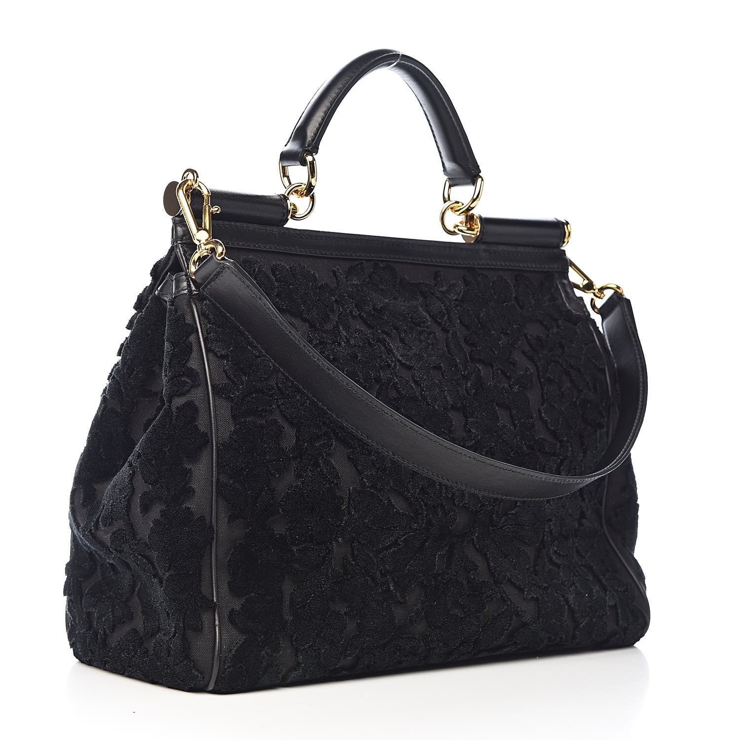 Dolce & Gabbana Velvet Floral Large Miss Sicily Satchel Black 3 of 12